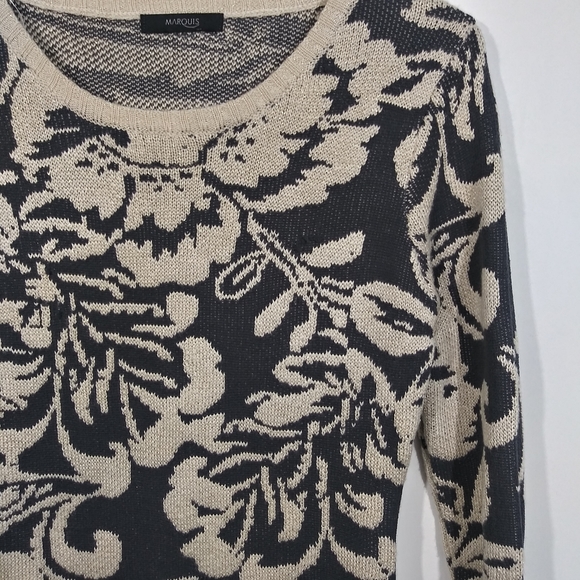Black and Cream Floral Sweater Mini Dress - Sz M - Picture 3 of 10
